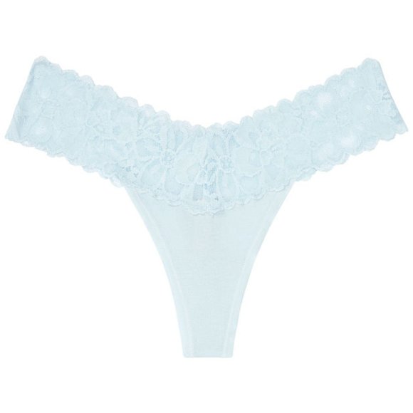 VS NWT XL Thong Stretch Cotton Lace-Waist Panty NWT Powder Blue - Picture 7 of 11